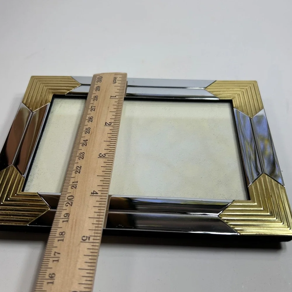 Vintage Art Deco Mixed Metal Picture Frame Gold Silver Ribbed Geometric 5x7